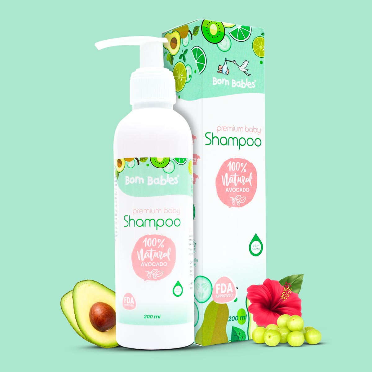 Born Babies Baby 100% Natural Tear Free Shampoo Combo (2PCS)- 200ML (Buy 1 Get 1 Free)