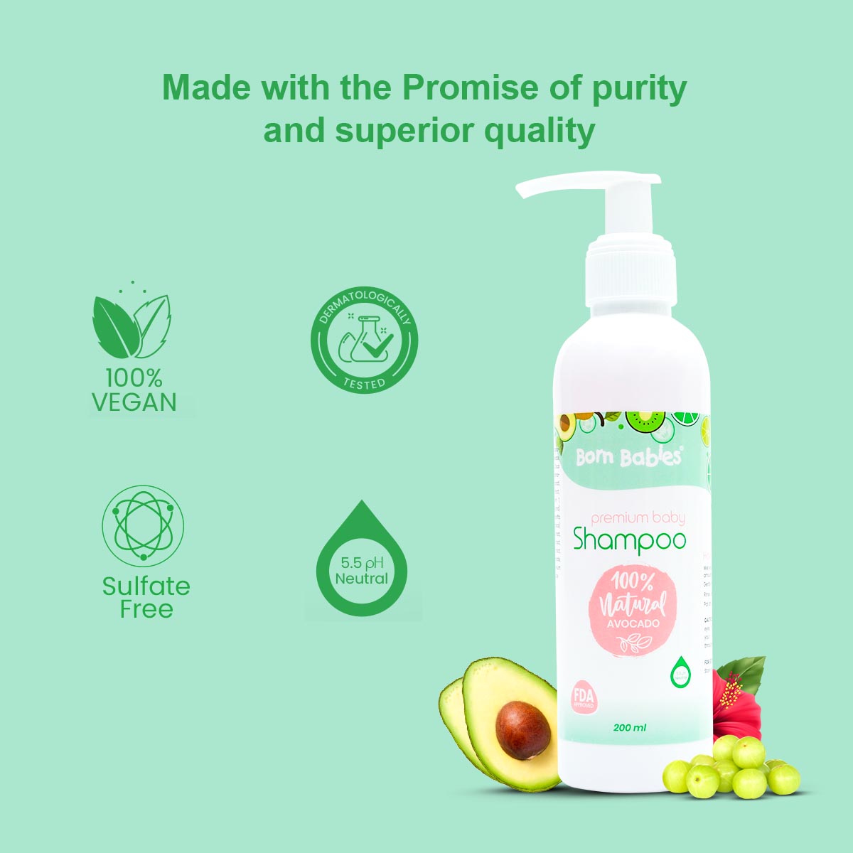Born Babies Baby 100% Natural Tear Free Shampoo Combo (2PCS)- 200ML (Buy 1 Get 1 Free)