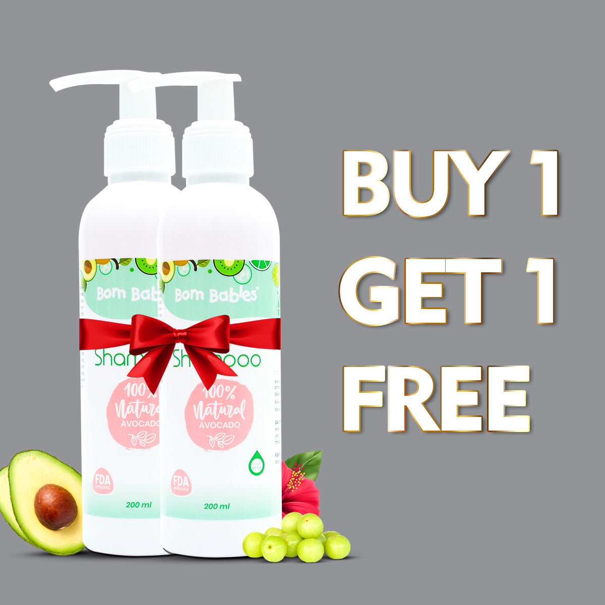 Born Babies Baby 100% Natural Tear Free Shampoo Combo (2PCS)- 200ML (Buy 1 Get 1 Free)