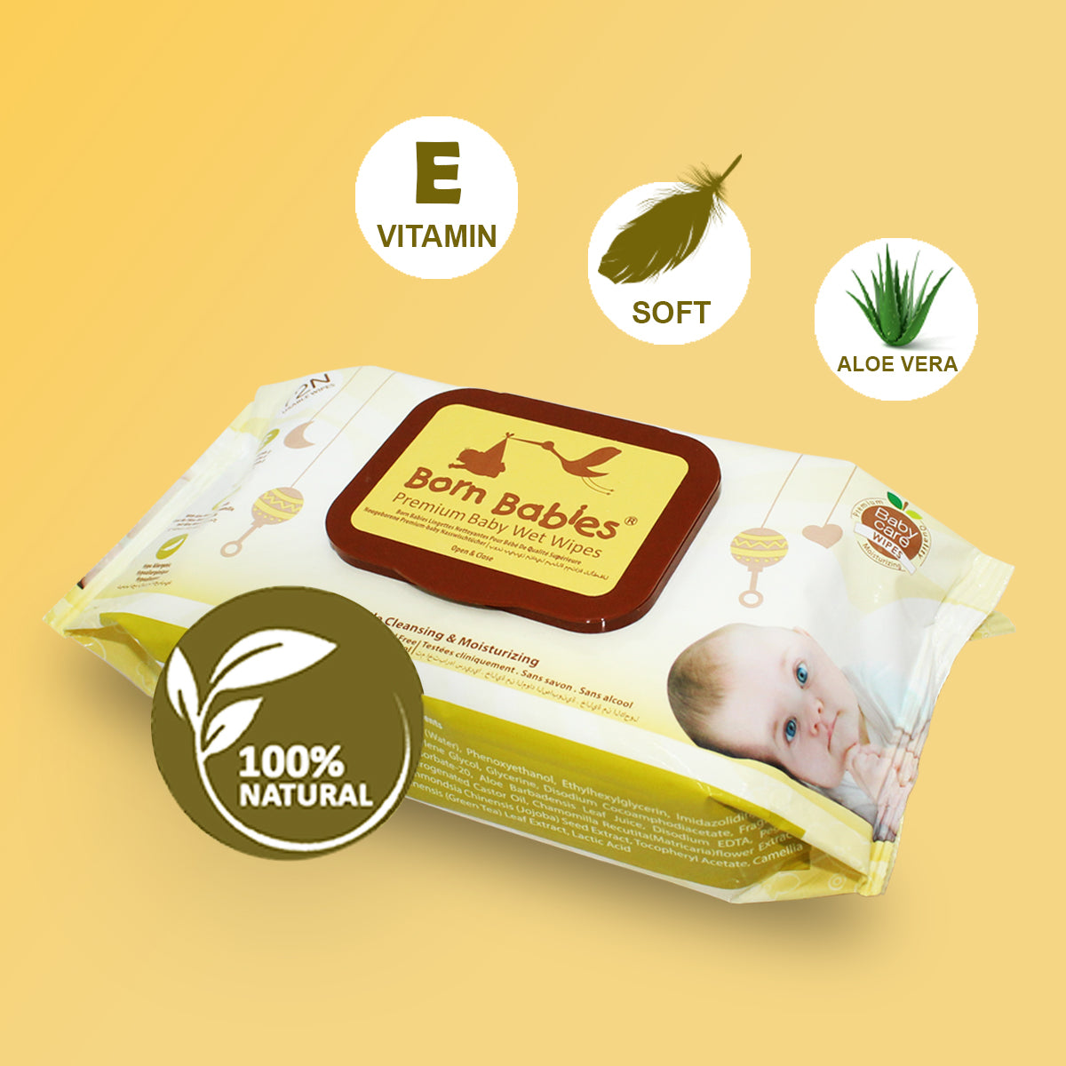 Born Babies Baby Moisturizing Wet Wipes With Fragrance with lid (72 Pcs)