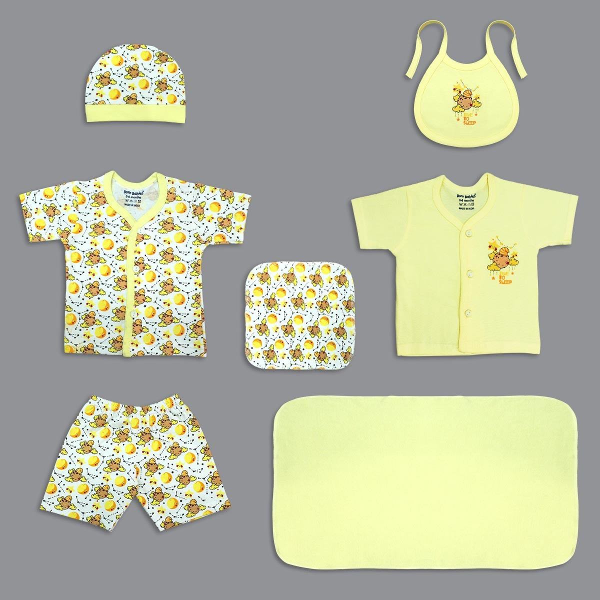 Born Babies Premium 7 PIECE GIFT SET for Newborn Babies - Light Yellow