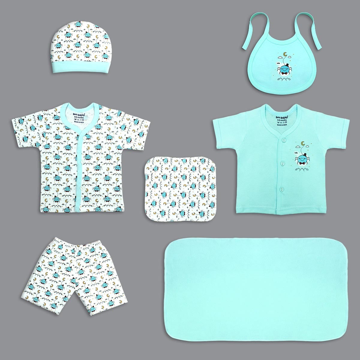 Born Babies Premium 7 PIECE GIFT SET for Newborn Babies - Blue