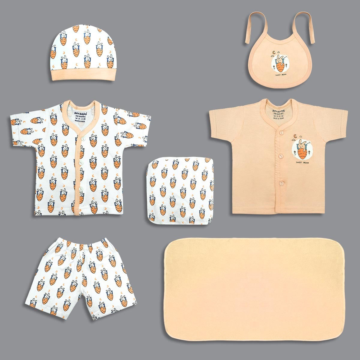 Born Babies Premium 7 PIECE GIFT SET for Newborn Babies - Light Orange