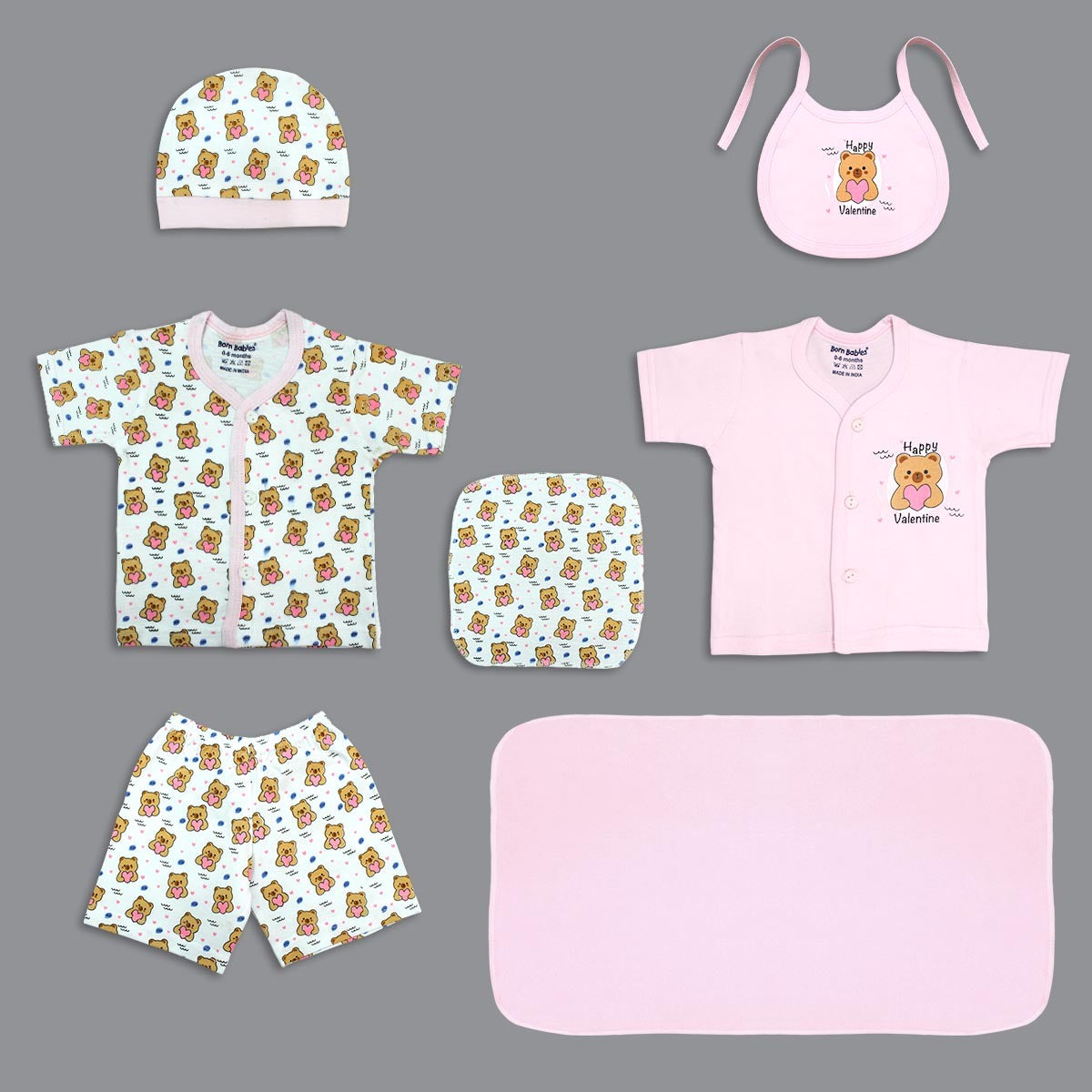 Born Babies Premium 7 PIECE GIFT SET for Newborn Babies - Light Pink