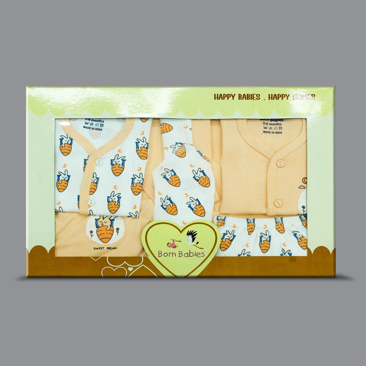 Born Babies Premium 7 PIECE GIFT SET for Newborn Babies - Light Orange