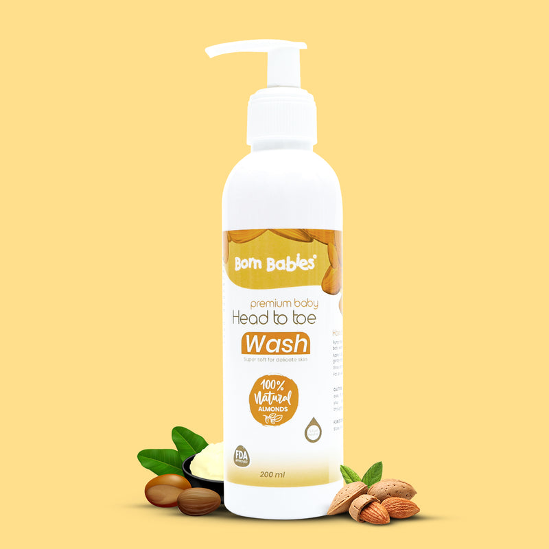 Born Babies Almond & Cucumber Baby Head To Toe Wash Combo (2PCS) - 200ML (Buy 1 Get 1 Free)