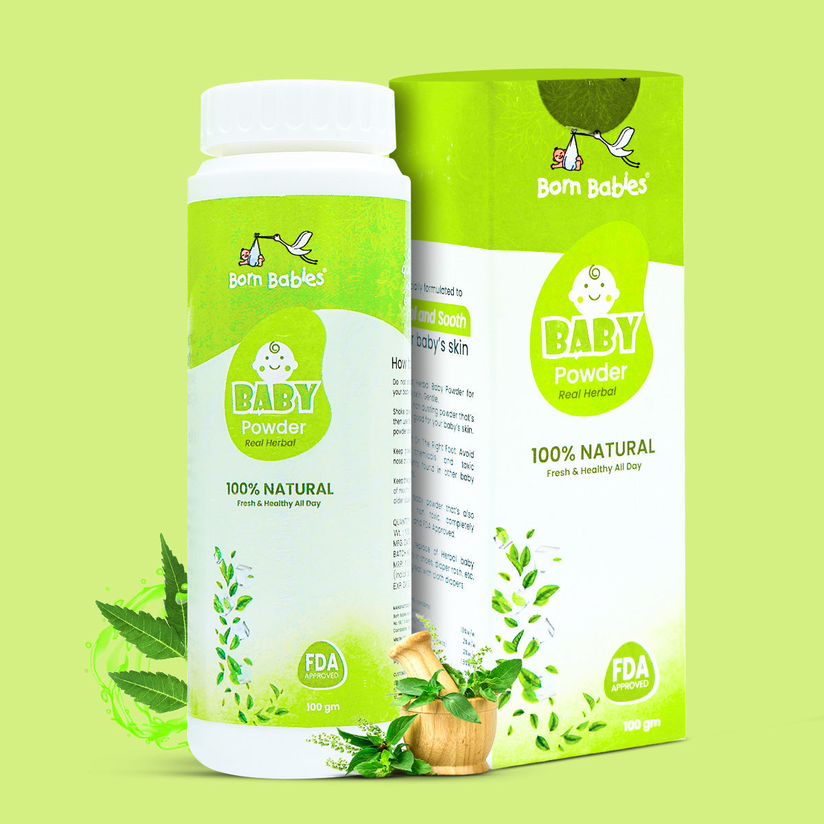 Born Babies Real Herbal Baby Powder Combo (2PCS) -100GM (Buy 1 Get 1 Free)