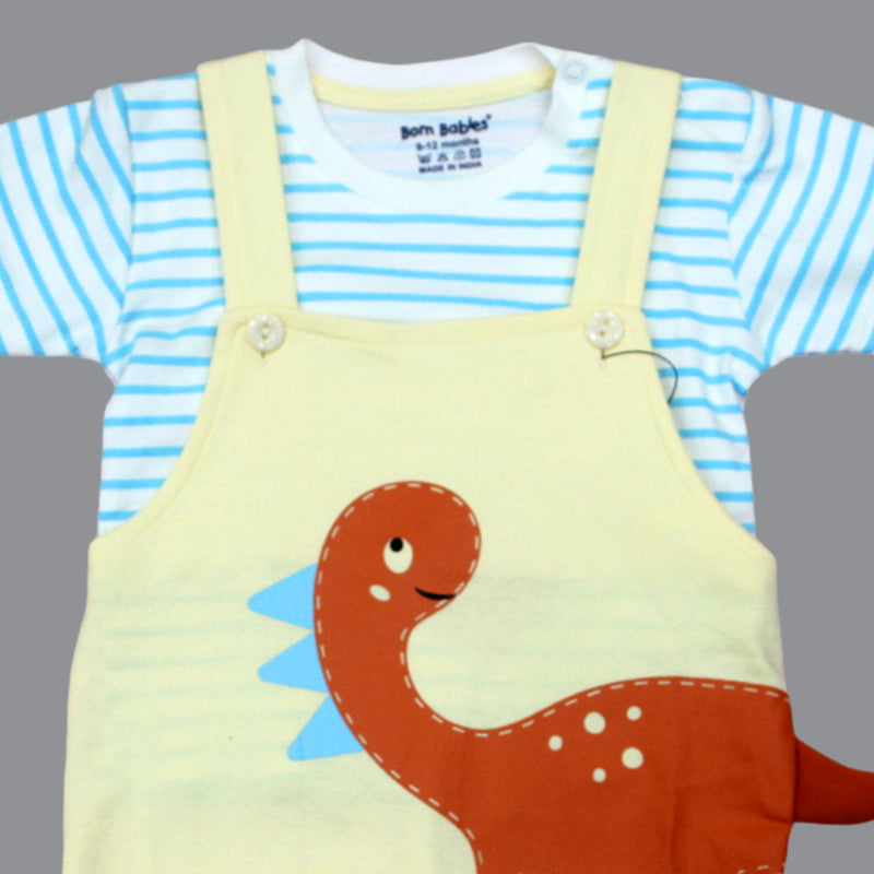 Born Babies Cotton Dungaree With T-Shirt (Blue & Yellow)