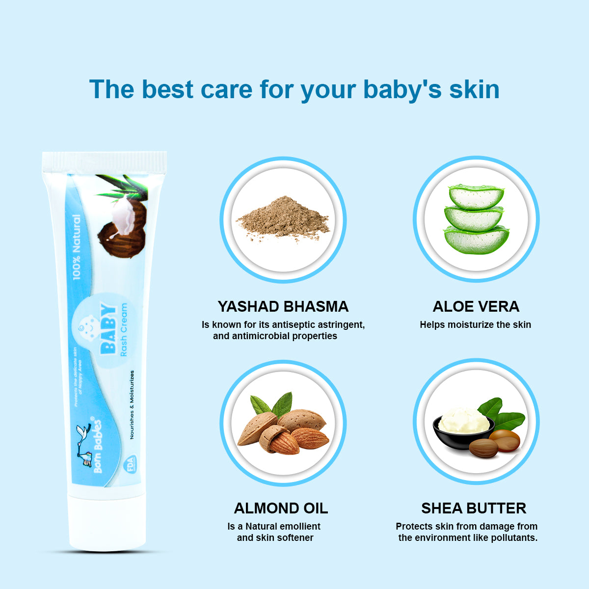 Born Babies Baby Diaper Anti Rash Cream Combo (2PCS) - 50GM (Buy 1 Get 1 Free)