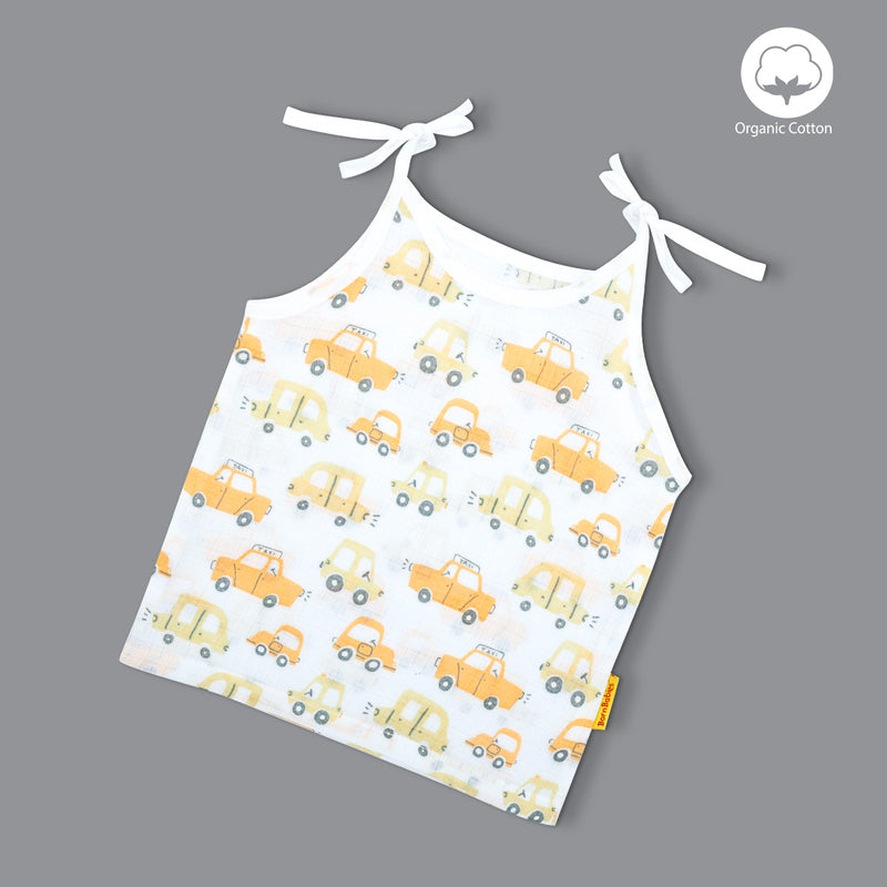 Born Babies Baby Boy & Baby Girl Organic Muslin cotton Printed Sleeveless Knotted Jabla-Yellow