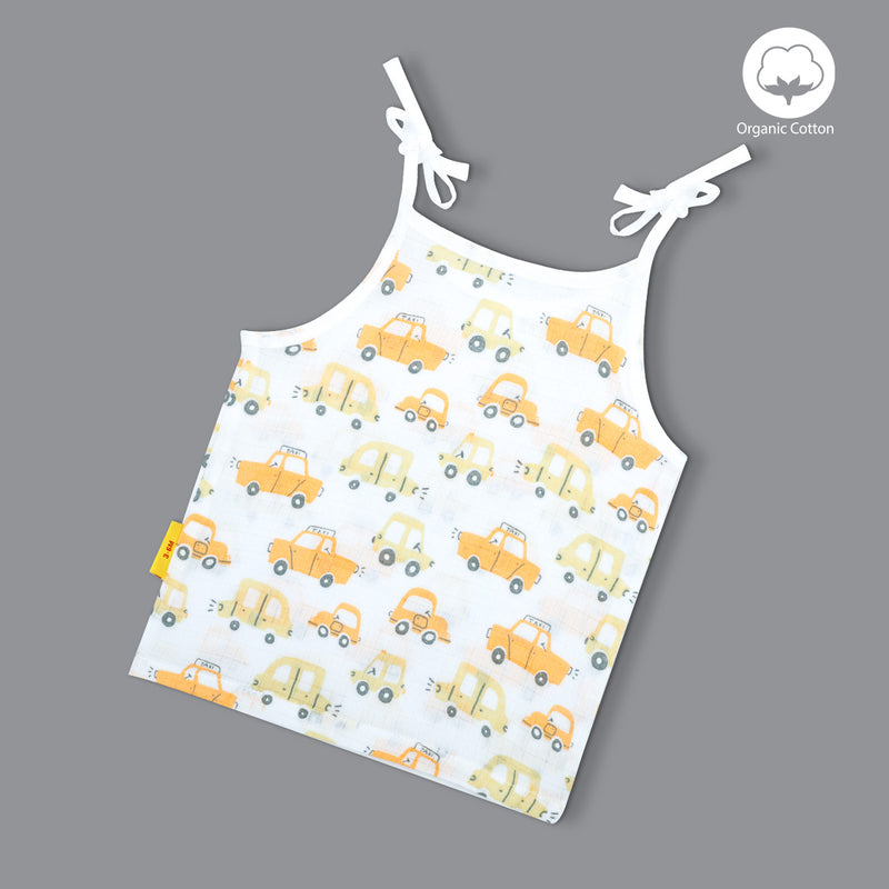 Born Babies Baby Boy & Baby Girl Organic Muslin cotton Printed Sleeveless Knotted Jabla-Yellow