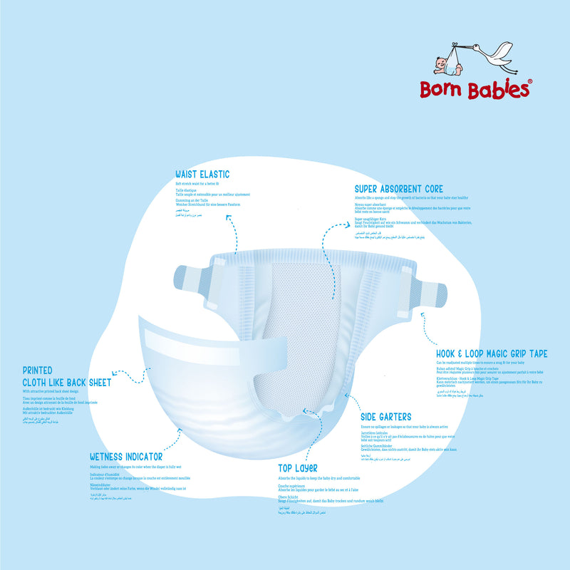 Born Babies Baby Tape Diaper Three Layer Leakage Protection High Absorb (Per Pack 20 Pieces)