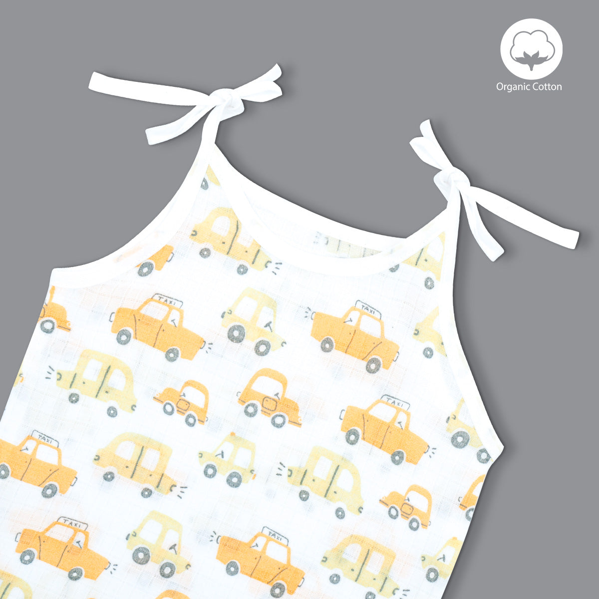 Born Babies Baby Boy & Baby Girl Organic Muslin cotton Printed Sleeveless Knotted Jabla-Yellow