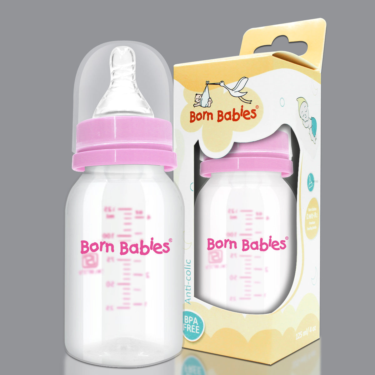 Born Babies Feeding Bottle With Anti Colic Silicone Nipple Travel Ca